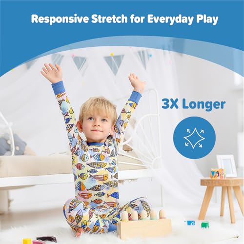 Image of Kids 2-Piece Soft Bamboo Viscose Clothing Set, Long Sleeve Top & Pants, Everyday Outfit for Toddler Boys & Girls