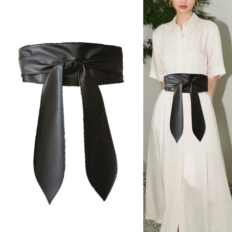 COTIM COYIN Women's Obi Wrap Belts Wide Leather Cinch Tie Knotted Waist Belt for Dress3
