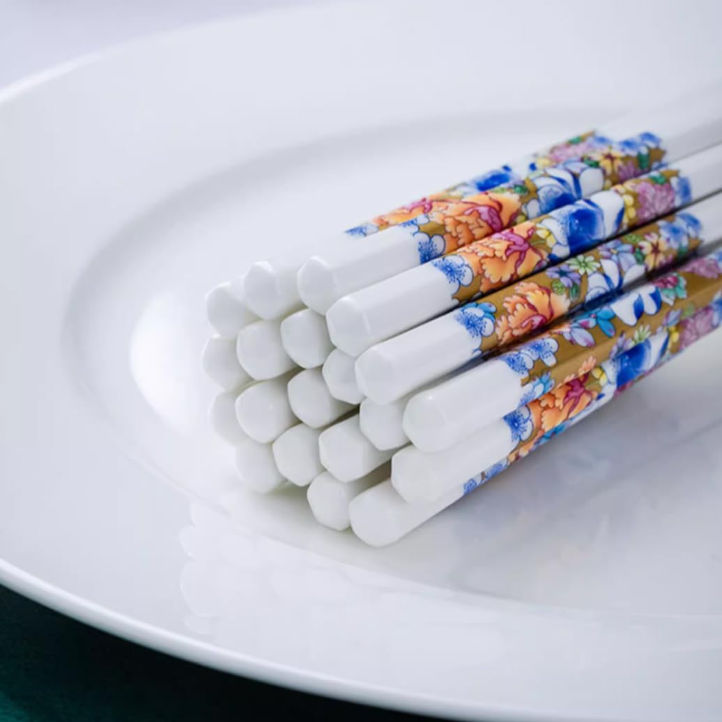 Boissticles en Porcelaine Cadeau De Fleurs avec Boîte-Cadeau, Baguettes Chinoises en Os De La Chine, Baguettes Premium Réutilisables, Lave-Vaisselle À Haute U