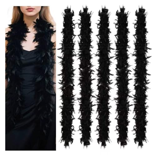 MAOFENG 5pcs Chandelle Turkry Feather Boa 1.64 Yards 30g for Halloween Costume Dancing Party Halloween Costume Decoration Black
