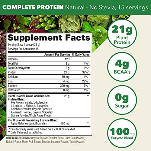 PlantFusion Complete Vegan Protein Powder - Plant Based Protein Powder With BCAAs, Digestive Enzymes and Pea Protein - Keto, Gluten Free, Non-Dairy, No Sugar, Non-GMO - Natural-No Stevia 0.93 lb - Image 3