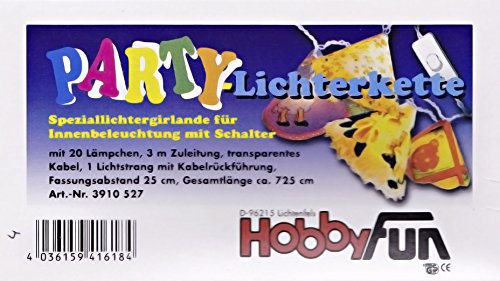 Preisvergleich Produktbild Lichterkette, Einstrang, 20 Lämpchen mit Schalter, transparentes Kabel, Kabelrückführung