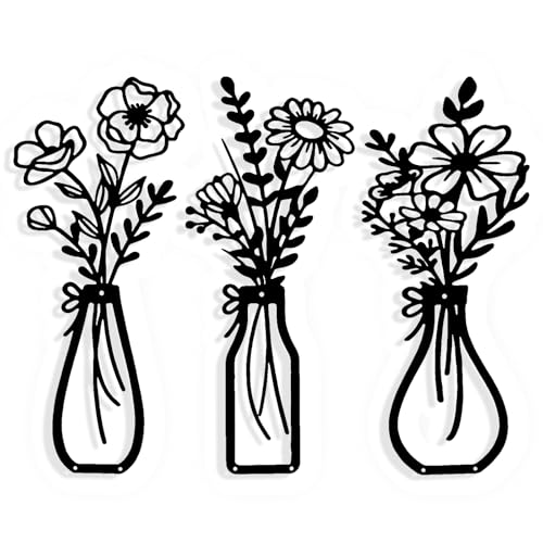 colorleaf 3 Piece Lightweight Metal Wall Decor, Bathroom Wall Art Minimalist Flower Artwork for Kitchen Living Room Bedroom, Housewarming Gifts (13.7' x 6')