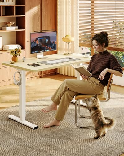 Image of FLEXISPOT EN1 48 inchx24 inch One-Piece Standing Desk, White Wood Grain | 176 LBS Capacity, Seamless Desktop, Home Office, 4 Memory Presets, Dual Monitor Setup, Anti-Collision