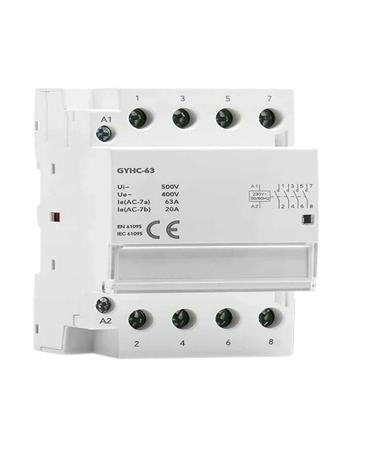 Modulares AC-Schütz 2P 4P 25A 63A 2NO oder 4NO oder 2NC2NO 220V/230V 50/60HZ DIN-Schiene Haushaltsschütztyp(4P 63A 2NO2NC)