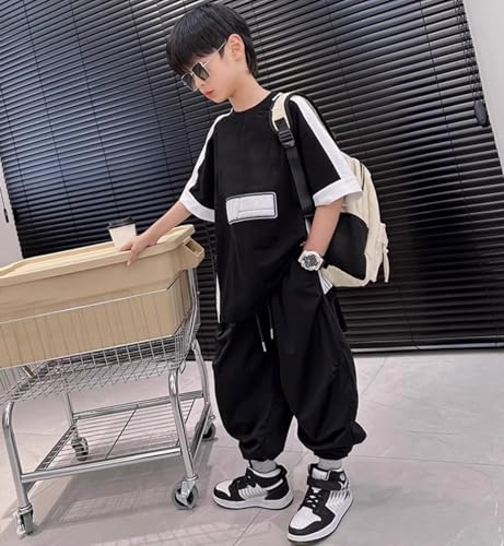 Boys Baggy Cargo Pants Casual Loose Fit Parachute Pant Fashion Harem Joggers Sweatpants with Pockets 5-6 Years 16 Black4