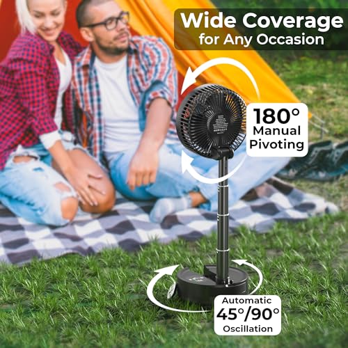 KITWLEMEN 8" Portable Travel Fan & 40000mAh Auto-Oscillating Battery Powered Camping Fan, 9/4 Speeds 8H Timer for Powerful Cooling - Ideal for Indoor and Outdoor Use