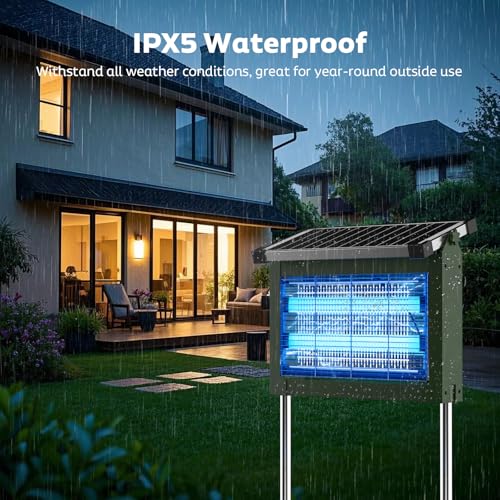 Image of OnBeam Solar Bug Zapper Outdoor, 4500V Mosquito Zapper Fly Trap for Patio | 10W Solar Panel, IPX5 Waterproof, Auto Mode, Solar Powered, USB C Charging, Electric Rechargeable Mosquito Killer for Garden