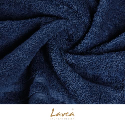 Lavea® 4er Set Handtücher 50x100 cm, Elena Frottiererie, 100% Baumwolle, Frottier Badetuch, saugstark und weich, Sporthandtuch, 60°C waschbar, trocknergeeignet, Handtuch Set, Frottee, Navy