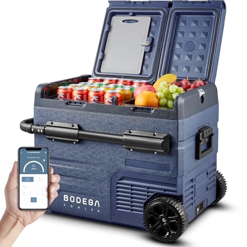 BODEGACOOLER 12V Portable Refrigerator Dual Zone 48 Quart, 45L Portable Car Fridge Freezer, -4℉-68℉℉ Car Cooler WiFi APP Control 12/24V DC and 100-240V AC for Camping,Travel, Home Use