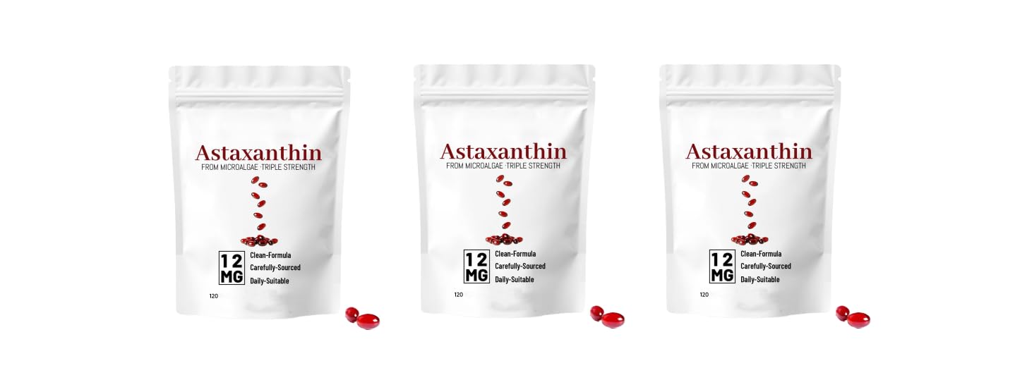 Astaxanthin | Augen-, Haut- und Gelenkunterstützung | Frische Mikroalgenquelle | mit MCT-Öl |für alle (120 Stück),3Pcs
