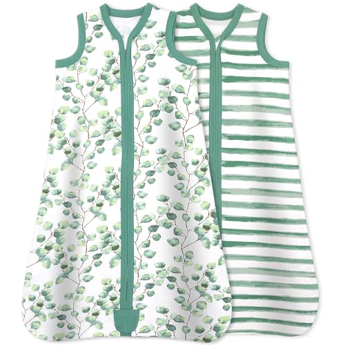 Baby Wearable Blanket, Cotton Sleep Sacks for 12-18 Months, 2 Pack Unisex Sleeping Bag Sack, Large Size, 2-Way Zipper, 0.5 Tog Breathable Cotton
