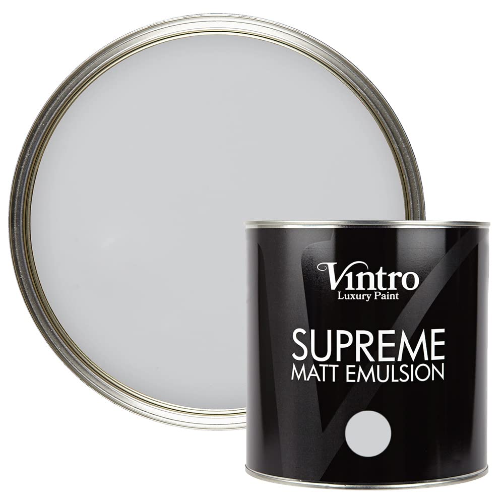 Vintro | Luxury Matt Emulsion | Smooth Chalky Finish | Multi Surface Paint | for Walls, Ceilings, Wood and Metal 2.5L (Light Grey - Bidston Grey, 2.5 Litre)