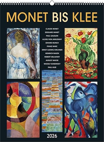 Alpha Edition - Monet bis Klee 2026 – Kunstkalender 42×56 cm mit Meisterwerken von Monet, Klee, Marc & Macke – dekorativer Wandkalender für Kunstliebhaber