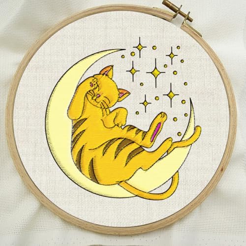 BENECREAT 4Sheets 27Pcs Moon Cat Water Soluble Embroidery - Image 4
