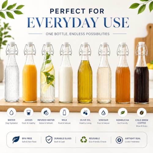 Image of Clear Glass Bottles with Airtight Swing Top Lids - Leakproof Reusable Glass Jars for Juices, Oil, Water, Kombucha, Milk, Vinegar, and Beverages (CLEAR, 550ML WATER BOTTLE)
