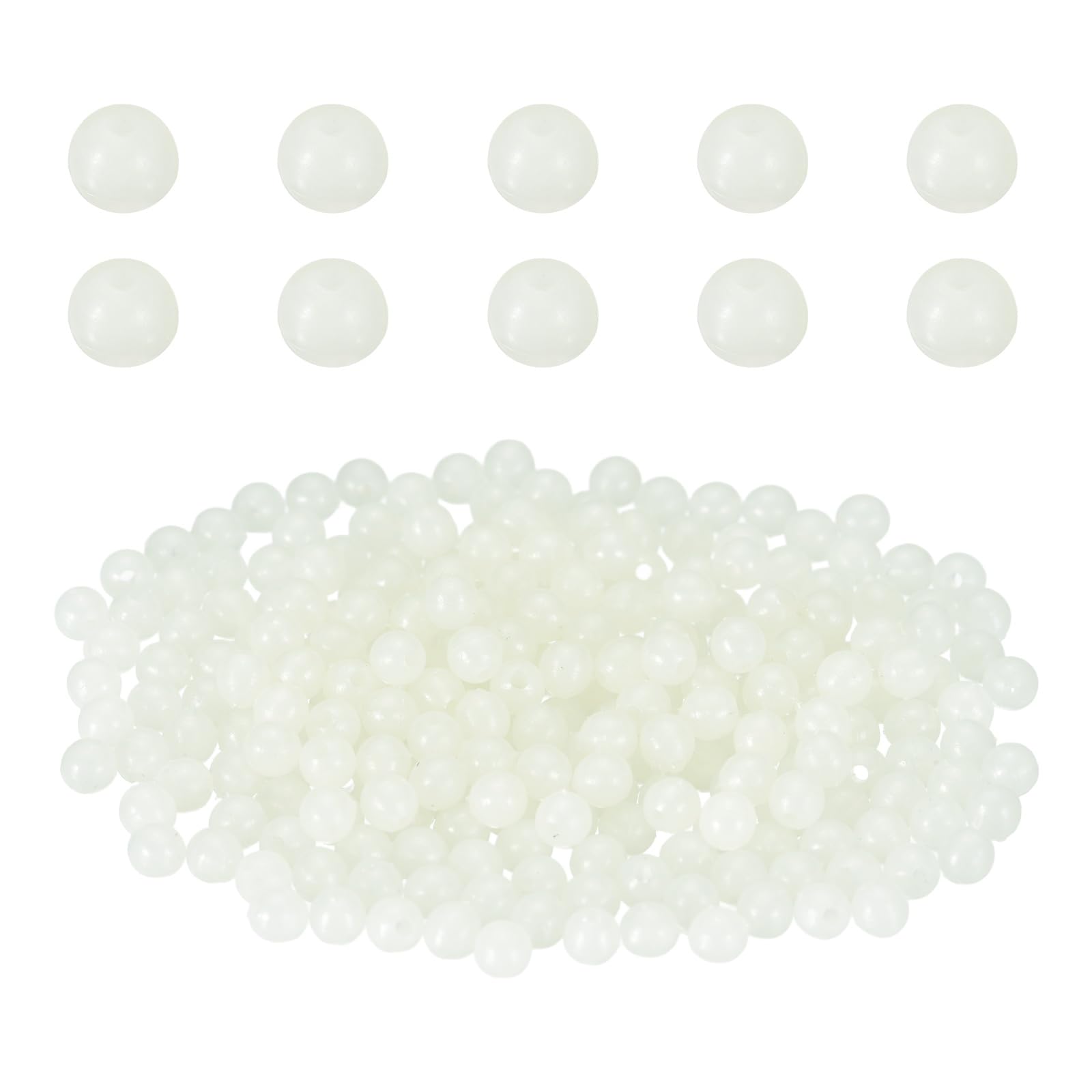 YELARXI 250 Pcs Glow Fishing Beads, 3mm Plastic Luminous Round Hard Bait Egg Lure Rigs Freshwater Saltwater for Fishing Rigs for Catfish Rig Outdoor Tackle Tool, White