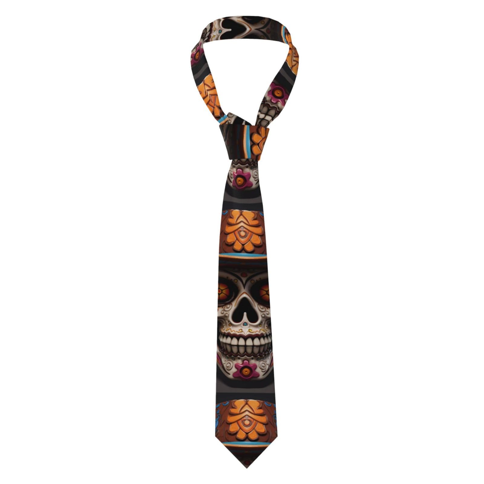 Whjssf Men's Black Mexican Halloween Skull Picture Necktie - Silk Tie For Fashion For Business, Weddings, Parties, And As A Gift (57X3.1 Inch, Easy Care)