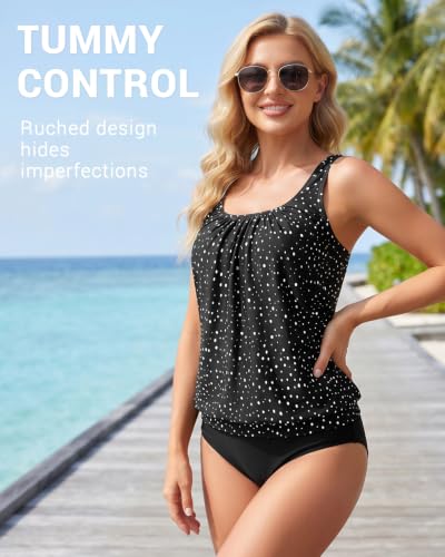 Image of Yonique Blouson Two Piece Tankini Swimsuits for Women Modest