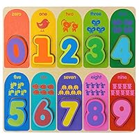 Jacootoys Number Wooden Chunky Puzzle Preschool Early Educational Toys Gift for Kids 10 Pieces
