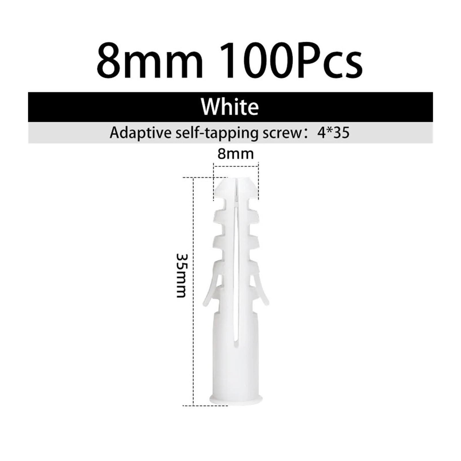 Tornillos de expansión de plástico Anclajes de plástico for paneles yeso, 100 piezas, 6-12 mm, color blanco(8mm)