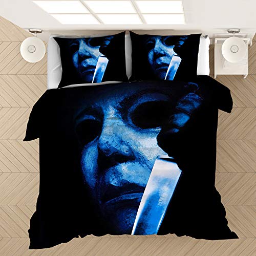 NICHIYOBI Michael Myers Juego de ropa de cama – Funda nórdica y dos fundas de almohada, microfibra (03, individual 135 x 200 cm + 50 x 75 cm x 2)