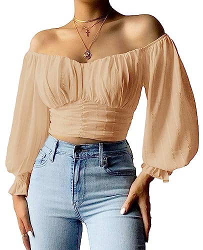 トップス lumi papillon off shoulder top Blue Top - Off Shoulder Top - Ruffled Long Sleeve Top