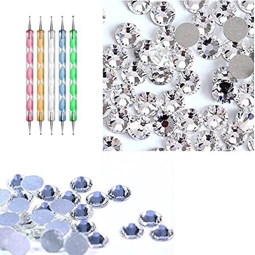 2880 Pcs Nail Crystal Rhinestones With Wax Pen Picker, 6 Sizes Swarovski Round Glass Flat Back Diamonds Beads Gems For Nail Art Craft DIY Dress (SS3 5 6 8 10 12) 480 Pieces Per Size