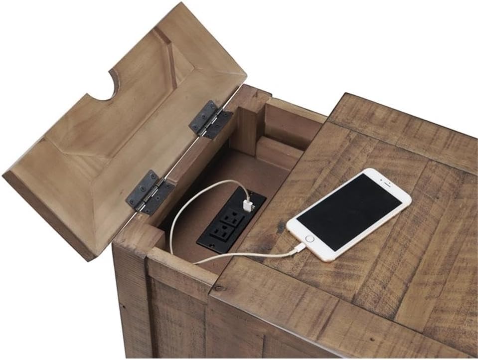 Martin Svensson Home Monterey Chairside Table - Natural - Coastal Multi-Use Table with Charging Station and Drawer for Bedroom or Living Room