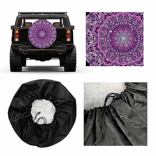 Image of Mandala Spare Tire Cover Vintage Purple Decorative Flower Mystical Stained Glass Weatherproof Universal Wheel Protectors Camper Tire Covers for Trailer Rv Travel(17 inch)