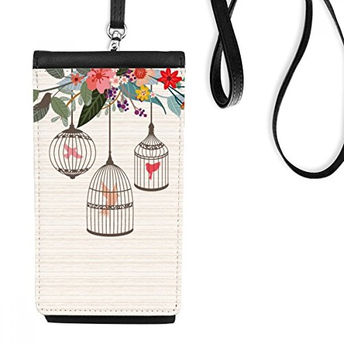 Sac à main suspendu téléphone en faux cuir noir au motif de cage fleur étagère