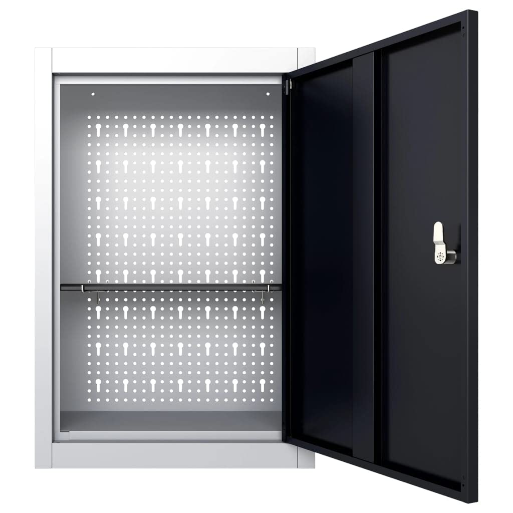 INLIFE Armario para herramientas de pared, diseño industrial, metal gris y negro, 5,65 kg, 145354