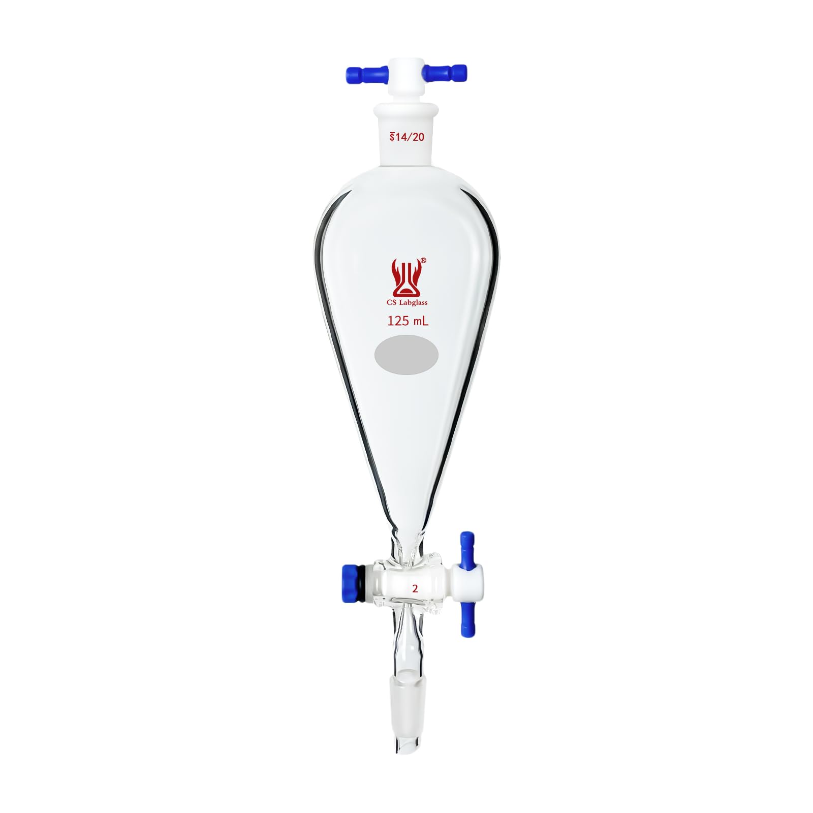 CS Labglass 125ml Separatory Funnel with Two 14/20 Joints and PTFE Stopcock & Stopper, Borosilicate Glass Conial Separatory Funnel - 125ml