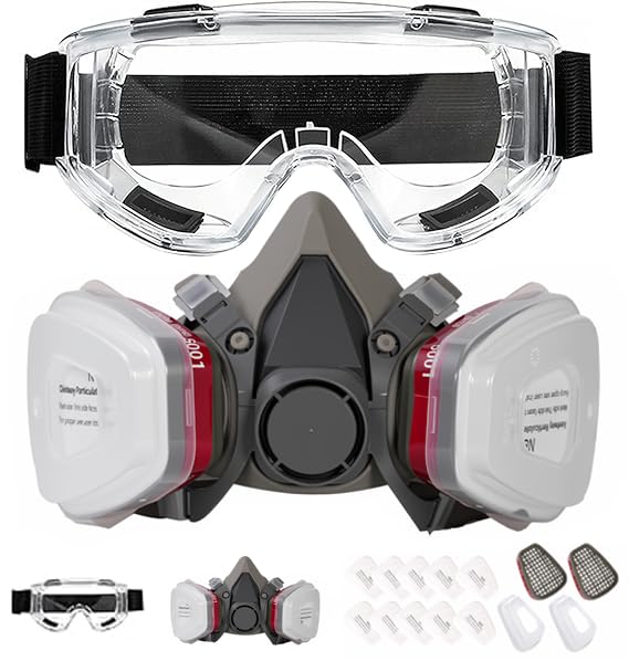 BananaHome Respirator Mask for Spray Painting Woodworking Welding Dust and General Safety with Eye Goggles Half Facepiece 6200 Gas Face Cover Breathing Protection Respirators with Safety Glasses