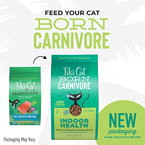 Tiki Cat Born Carnivore Indoor Health, Trout & Menhaden Fish Meal, Grain-Free Baked Kibble To Maximize Nutrients, Dry Cat Food, 6 Lbs. Bag #TOP1