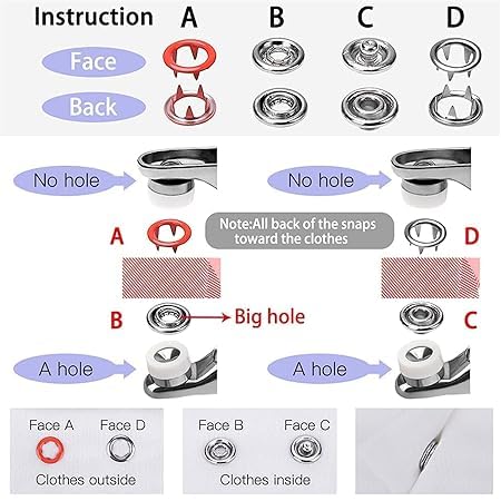 Qatalitic Premium Snap Buttons, Grommet Tool Kit, 100 Prong Buckles & 100 Snap Buckles, 200 Pcs Coloured Five Claw Buckle Rings, Thickened Snap Fasteners Kit, for Household Clothing, Sewing & Crafting 1