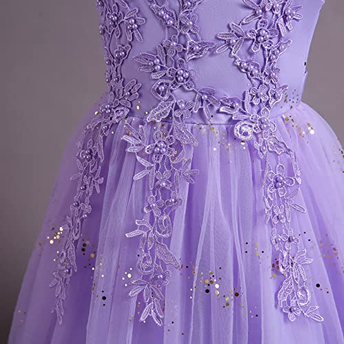 Vestido de niña de flores suave y cómodo de tul largo para fiestas sin picazón lila 5
