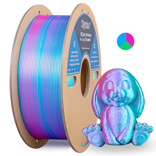 Image of Silk Triple Color PLA Filament 1.75mm, 3-in-1 Coextruded Shiny Multicolor 3D Printer Filament, 1KG(2.2lbs) Spool, Silk Rose Red /Sky Blue /Green, Clog-Free & Bubble-Free for FDM 3D Printers