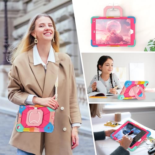 Image of Auizotl Case for iPad 9th /8th /7th Generation 10.2 Inch iPad Case 9th Generation with Screen Protector /Rotate Stand /Pen Holder, Heavy Duty Shockproof i Pad 9th /8th /7th Cases,Colorful Pink