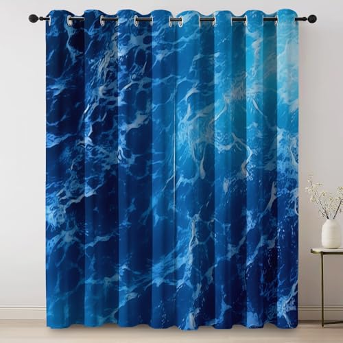 Eyelet Blackout Curtains 65 inch Long - Abstract Water Surface Waves Decor Thermal Curtains for Bedroom Living Room, Blue Energy Efficient Opaque Curtain Drapes 2 Panels W 29.5" x L 65" - Image 2