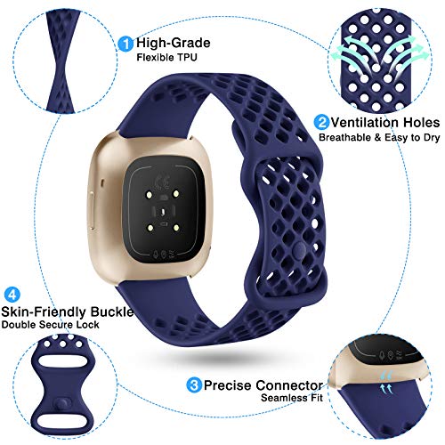 Maledan Compatible With Fitbit Sense/Sense 2/ Versa 3 Bands And Fitbit Versa 4 Bands Women Men, 4 Pack Breathable Sport Replacement Wristband Waterproof Smart Watch Strap, Small Black Blue White Red #TOP1