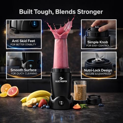 Image of Electrofox Belndo+ 2 Jar Bullet Nutri 750 W Juicer Mixer Grinder (2 Jar Nutri Blendo+ | 2 Jars | Black) 4 Year Warranty