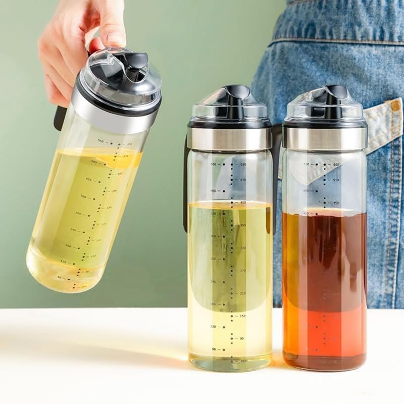 Image of Food Oil Dispenser Bottle with Measurements, 500ml Leak Proof Glass Bottle, BPA Free, Self Sealing for Kitchen Home Restaurant