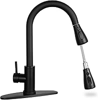 Matte Black Kitchen Sink Faucet with Pull Down Spray RV Stainless Steel Kitchen Faucet Pull Out Extension Utility Farmhouse Faucets for Sink 1 Hole Rent Apartment Dorm Single Handle Kitchen Faucet