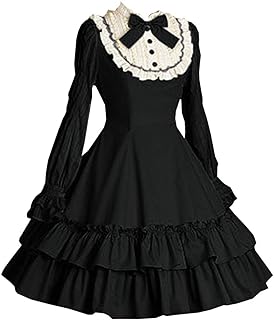 Women Girls Black Gothic Lolita Dress Long Sleeves Multi Layers Classic Goth Dress Halloween Cosplay Costumees - Buy now