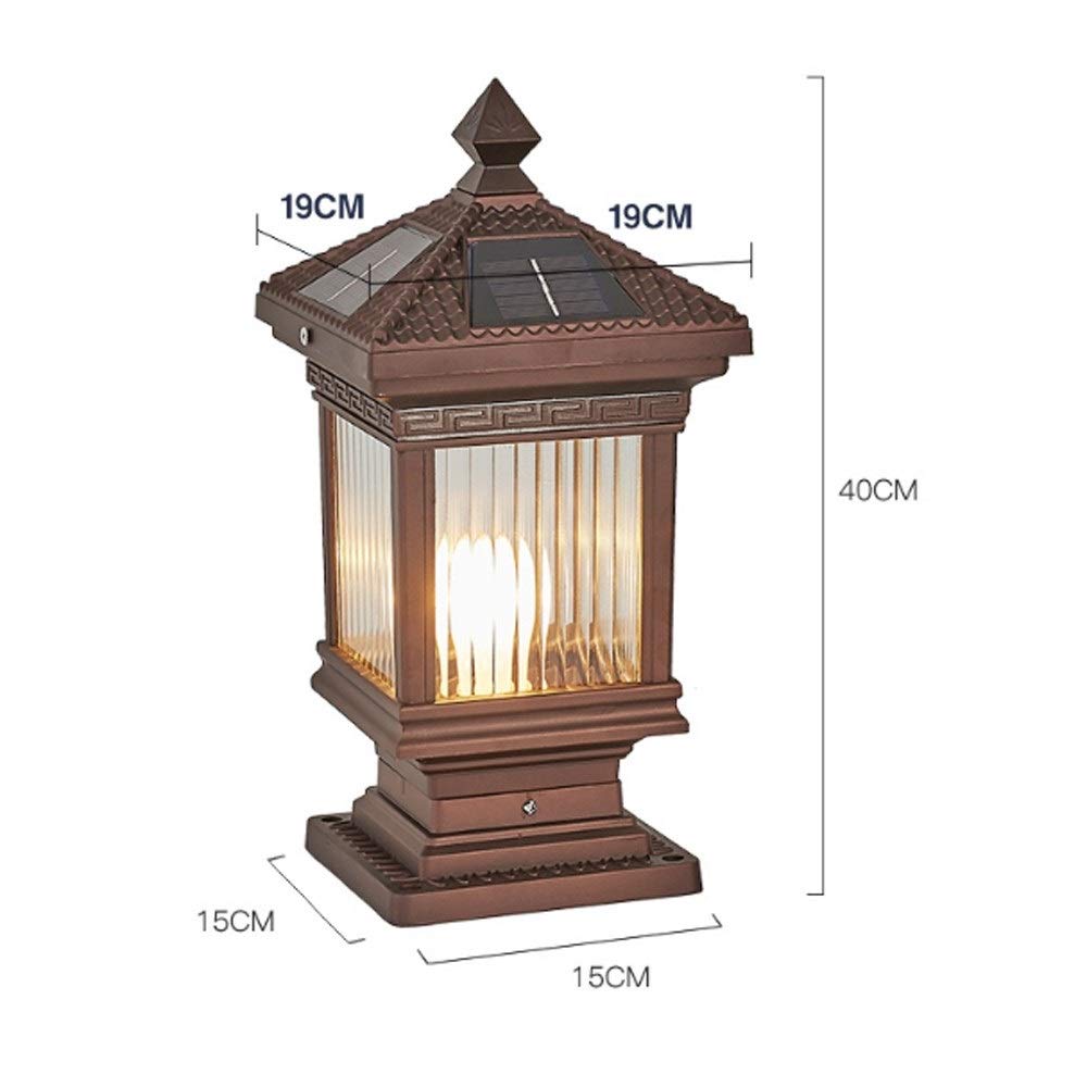 Solar-Pfosten für den Außenbereich, wasserdicht, aus Aluminium, Zündung E27, Retro, Villa, Terrasse, Außenbereich, Säule, Laternen, Lampe, klassisch, Braun, Gemeinschaft, Terrasse, Landschaft