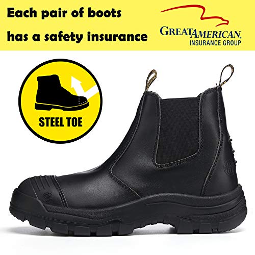 Men's Work Boots Steel Toe Waterproof Slip On Anti-Puncture Slip Resistant Safety Working Boots,Black,13,8222