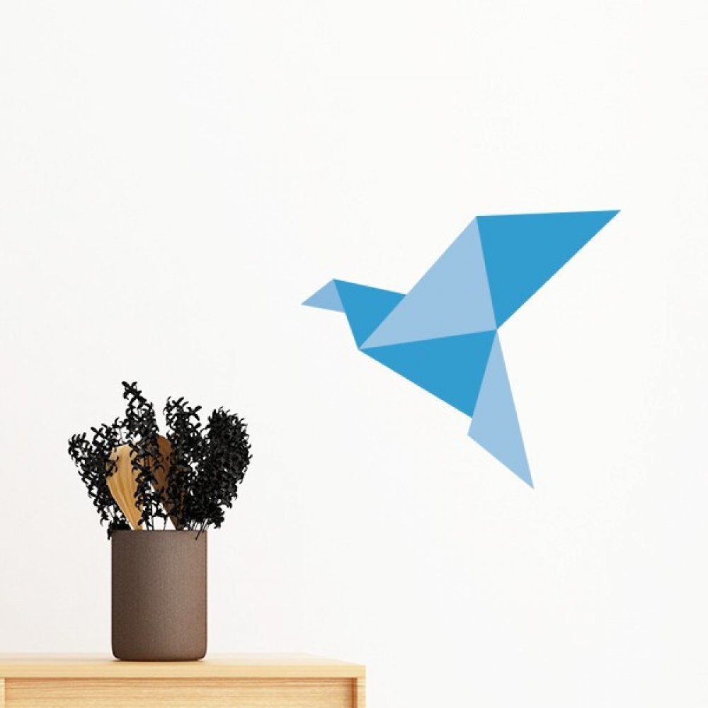 Autocollant mural pigeon bleu sticker origami amovible papier peint deco 60cm
