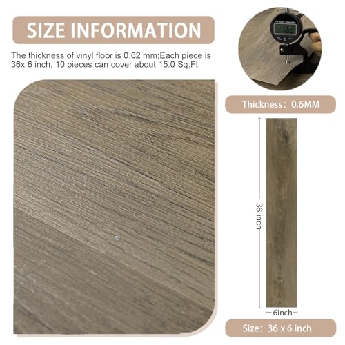 Image of Dureidos Floor Tiles Peel and Stick Waterproof 36 x 6 inch, Vinyl Flooring Waterproof and Durable, 10PCS, Brown