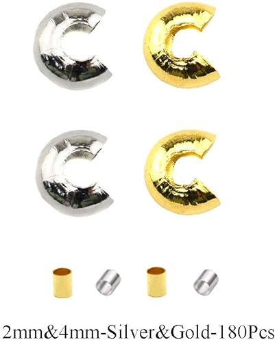 Miniatura 8 de Cuentas de crimpado de tubo pequeño de 0.079 pulgadas y cubiertas de nudo de cuentas de crimpado de 0.157 pulgadas, semicircular, fácil de colocar,